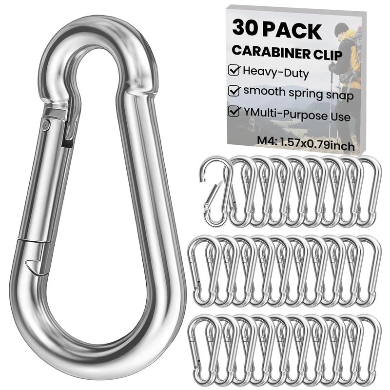Hoople Small Carabiner Clip 30pcs 1.57 Inch – Heavy Duty Spring Snap Hooks, Durable Alloy Mini Carabiners for Keys, Rope, Swing Set, Camping, Hiking, Fishing, Traveling, Dog Leash, Quick Link Keychain - Image 1